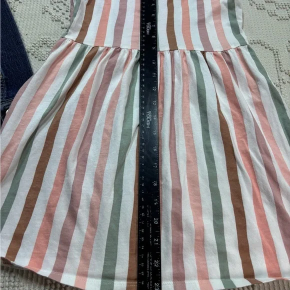 The Children's Place Blue Denim Jacket with Pink, Green & Brown Striped Dress - Picture 10 of 13
